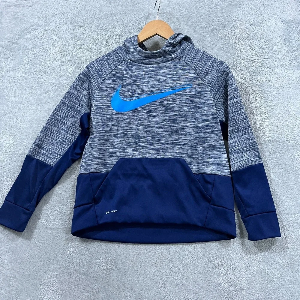 Nike Dri Fit Hoodie Boys Large Multicolor Colorblock Fleece Lined Raglan Sleeve